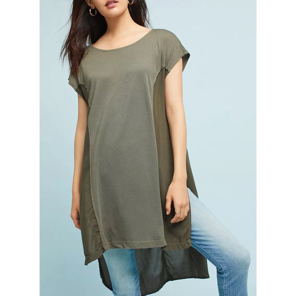 ANTHROPOLOGIE T.LA Tunic Top Provincetown High Low Hem Oversized Womens XS Green